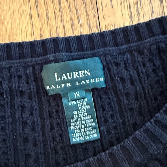 Ralph Lauren Black Crewneck Cableknit Sweater 1X - Picture 2 of 3
